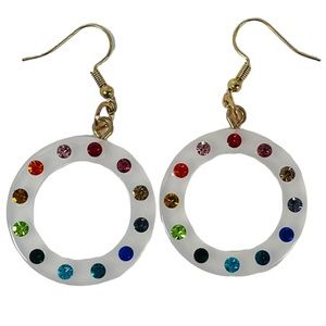 Rainbow Round translucent resin hoops with rhinestones earrings NEW